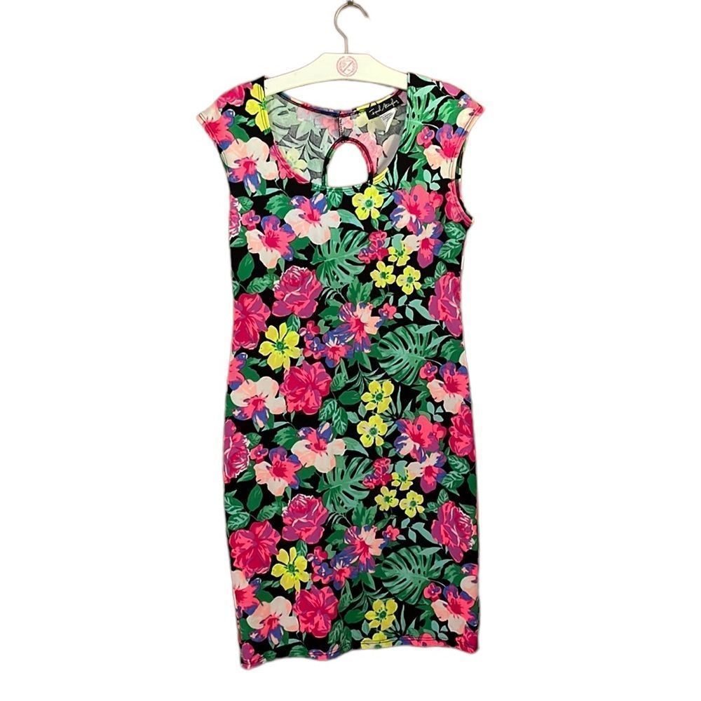 •FRENCH ATOMSPHERE• COLORFUL FLOWER DRESS IN SIZE LARGE. Keyhole back